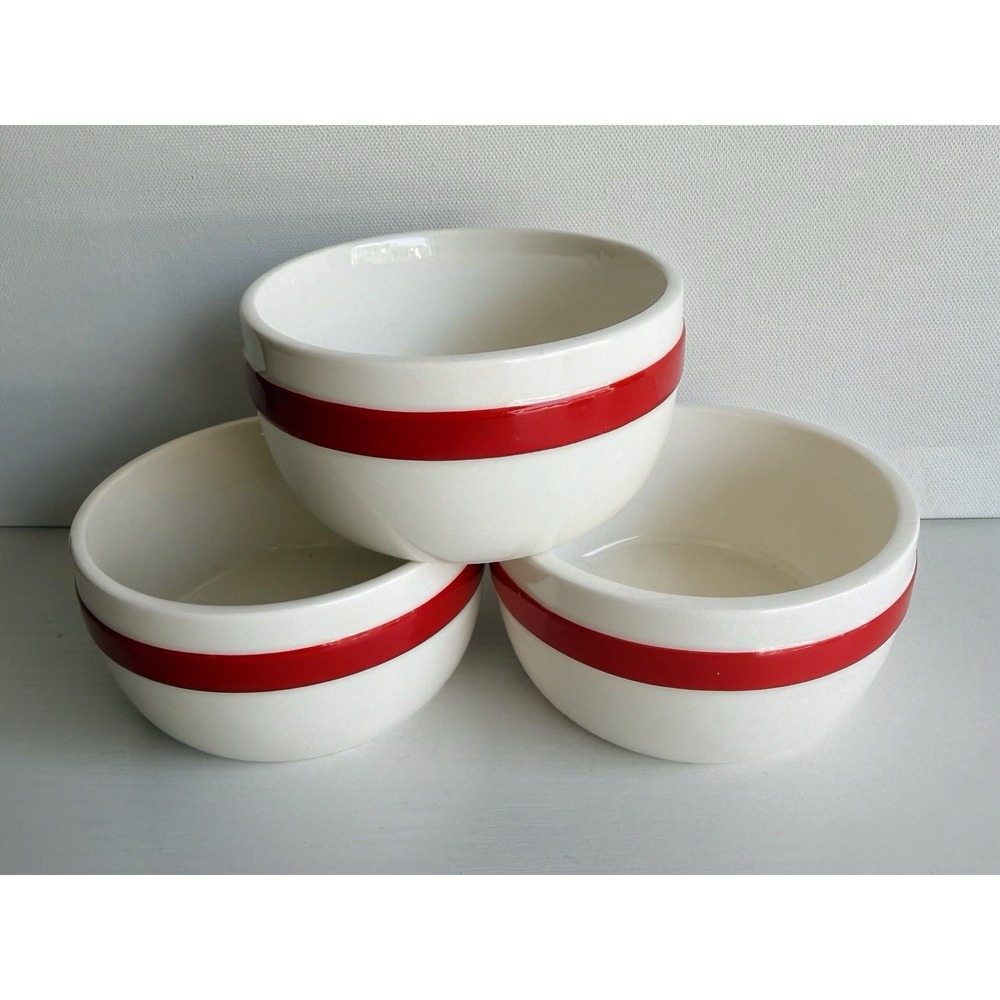 Set Of 3 Christmas Ramekins 4in Red Bow Ceramic Oven Safe Baking Dish New - Picture 3 of 7